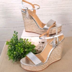 Badgley Mischka silver wedge sandals